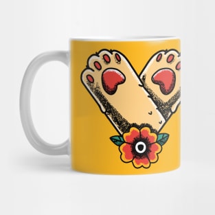 Cat Paws and Red Flower Tattoo Style Mug